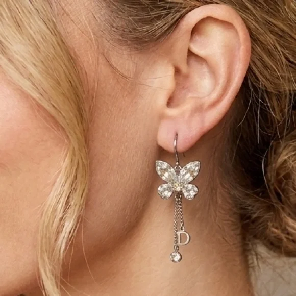 Christian Dior Vintage Butterfly Rhinestone Earrings - Picture 1 of 7